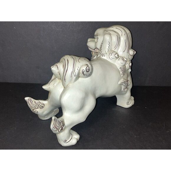 Vtg Foo Dog Japan White Gold Temple Lion Porcelain Asian 8x12" - Picture 4 of 9